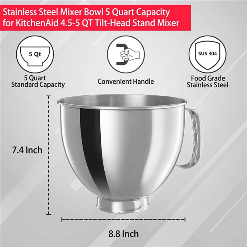 Kitchenaid Mixer Artisan 5Qt - Tigela de mistura em aço inoxidável